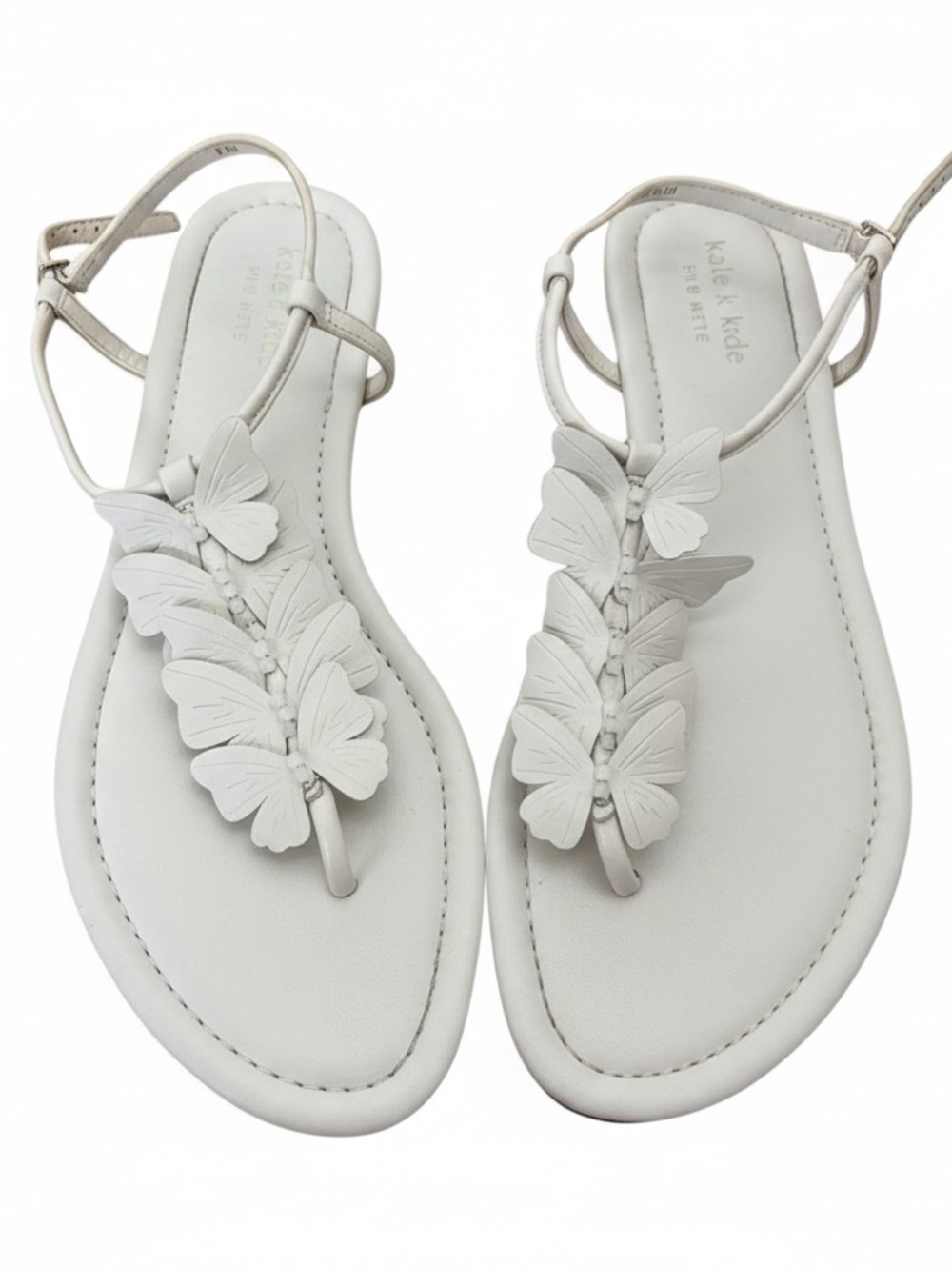 kate spade White Butterfly T-Strap Sandals with Ankle Strap
